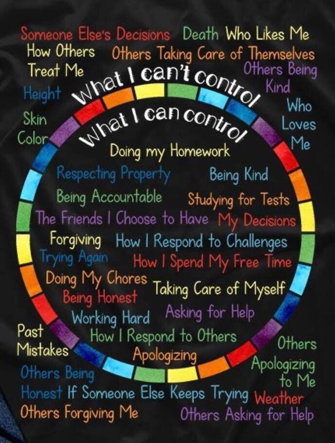 An image with a list of things the person can control and they things they cannot control. 