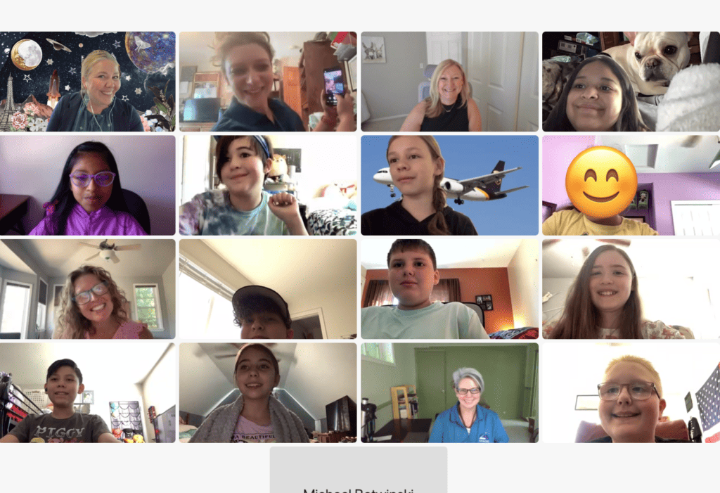Image of students in an online meeting room where each student picture is in a profile box.