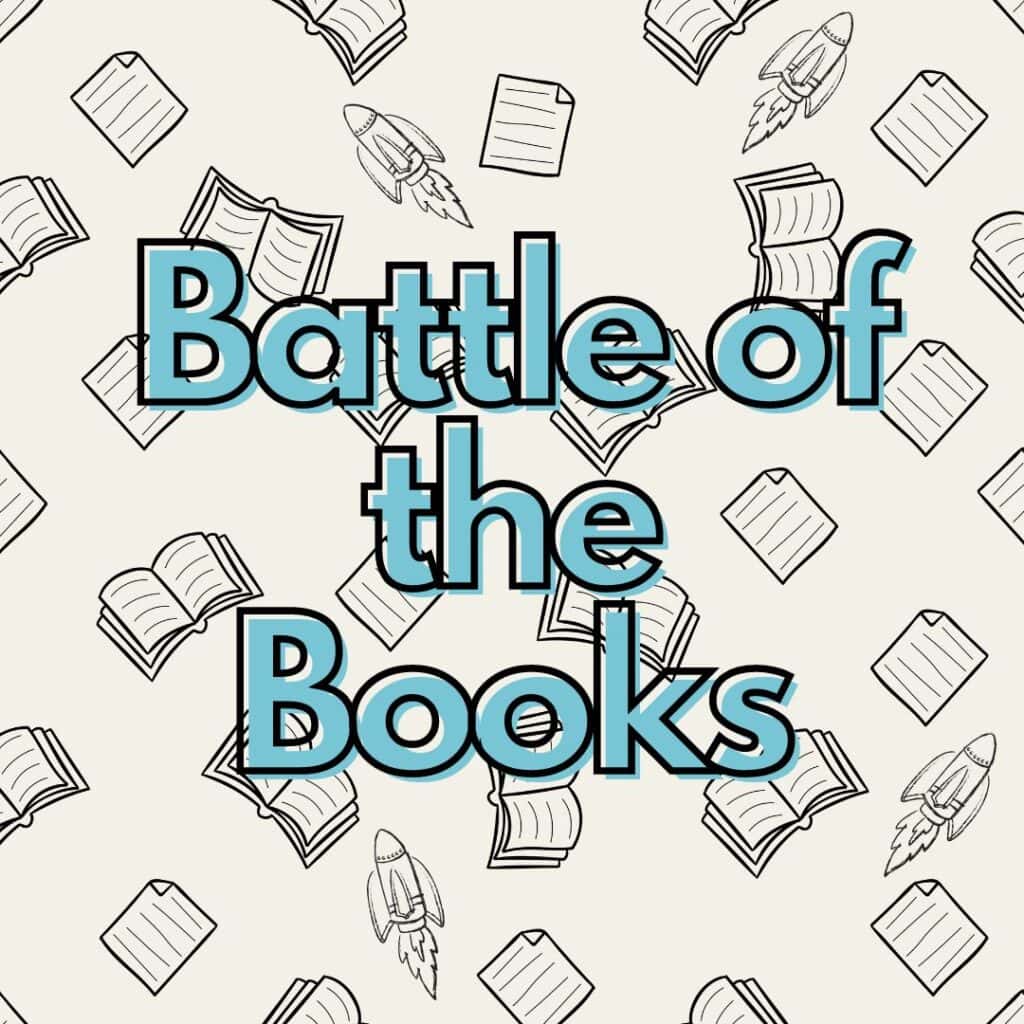 ¡Imagen con iconos de libros y las palabras batalla de los libros!