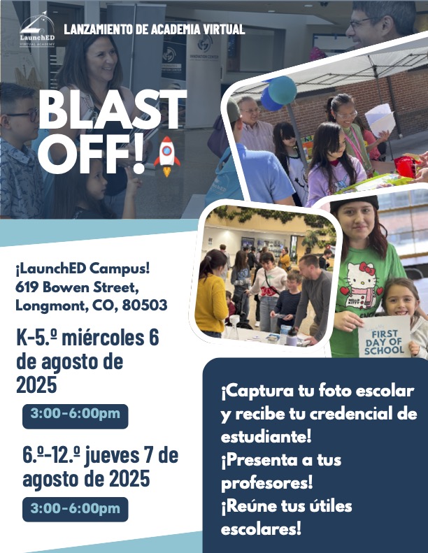 Image promotes a virtual academy launch event with details on dates, times, and activities for students and families.