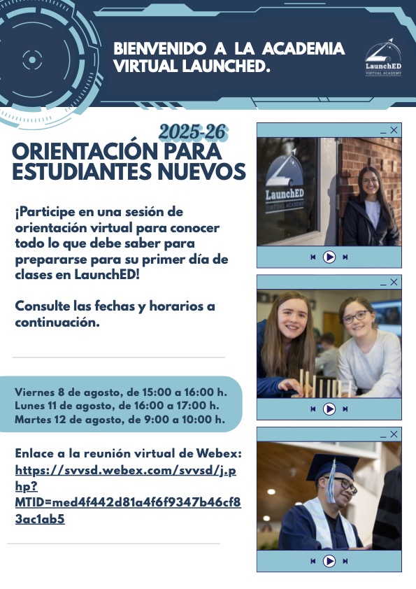Image promoting an orientation session for new students at LaunchED Academy with dates and Webex link.
